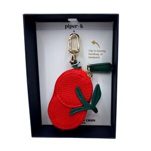 Piper K Beaded Cherries Bag Charm Keychain Red Gold Green Purse Keyring NEW